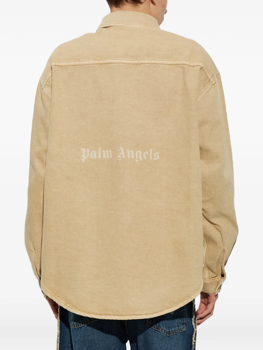 Palm Angels logo-print denim shirt jacket Beige