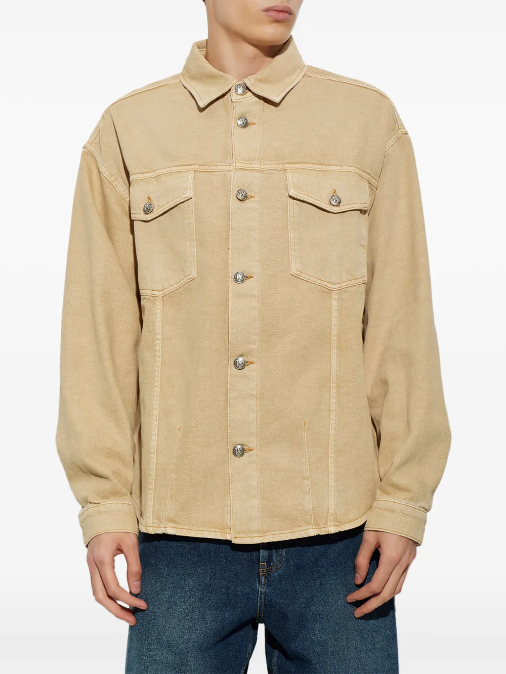 Palm Angels logo-print denim shirt jacket Beige