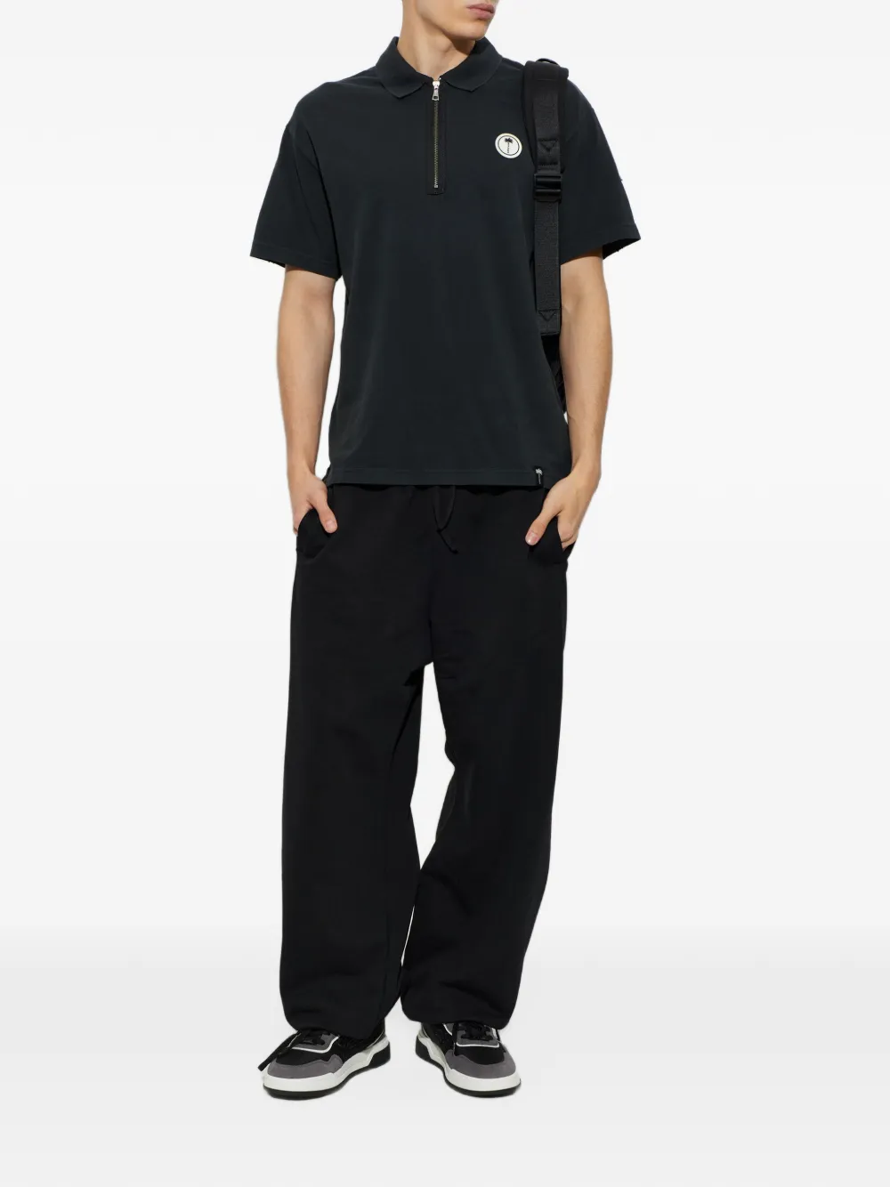Palm Angels logo-patch zip-neck polo shirt Blauw
