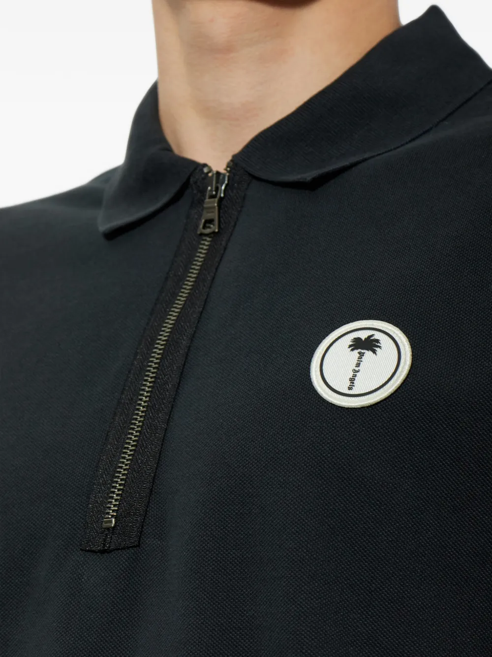 Palm Angels logo-patch zip-neck polo shirt Blauw