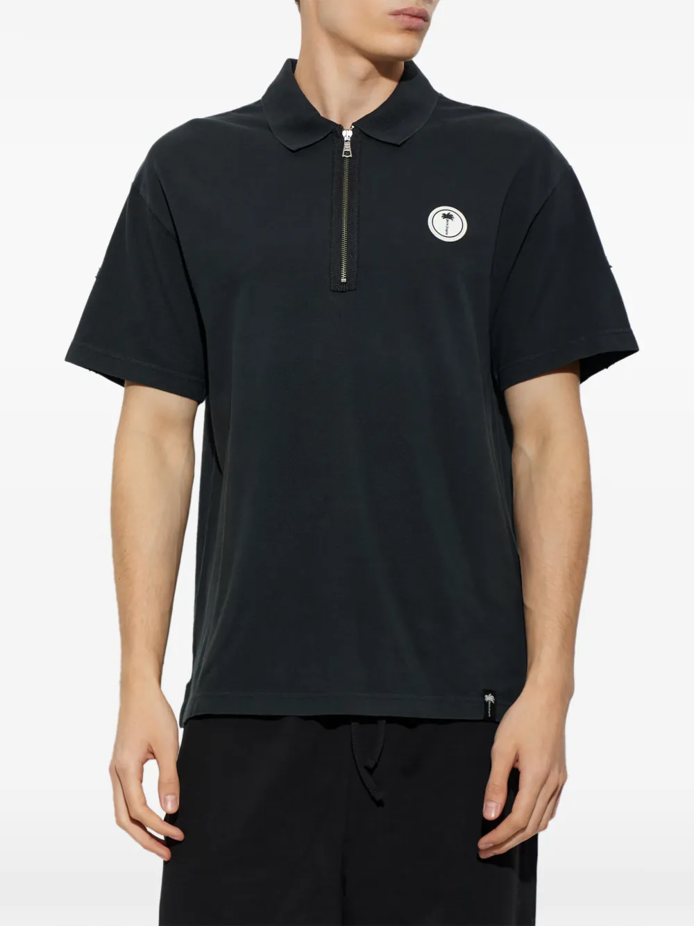 Palm Angels logo-patch zip-neck polo shirt Blauw