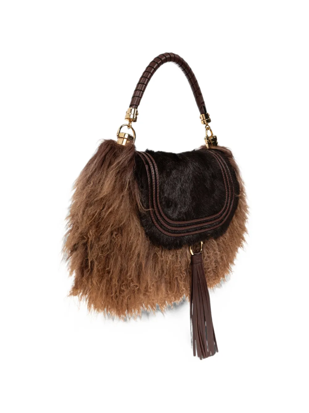 Chloé small Marcie Foulard bag in pony leather & shearling Bruin