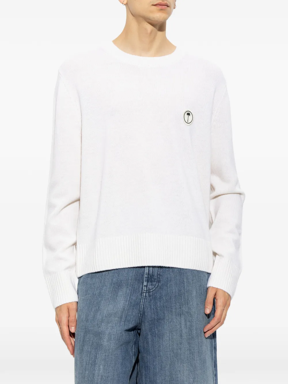 Palm Angels logo-patch wool sweater Wit