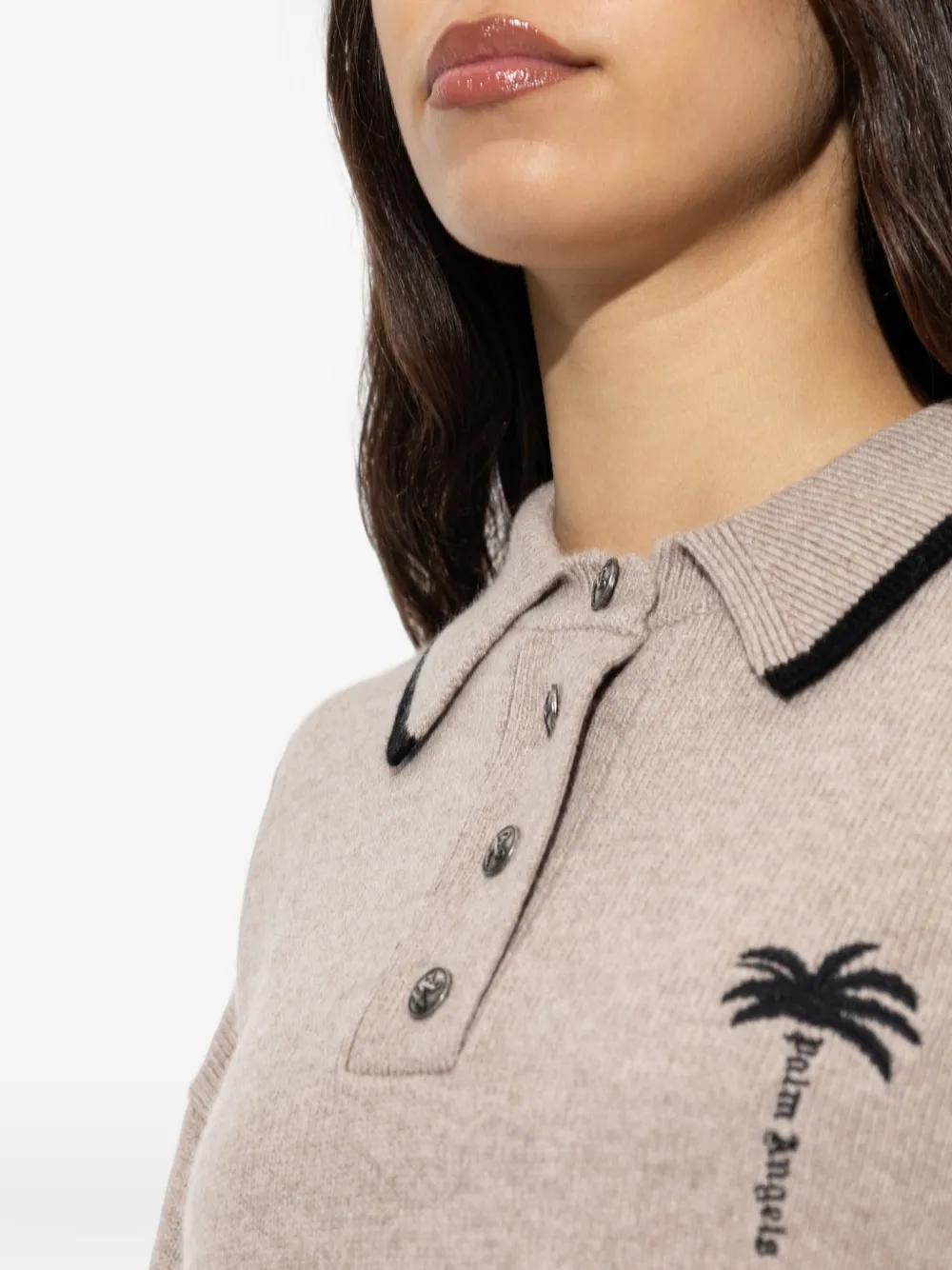 Palm Angels palm-tree embroidery polo sweater Beige
