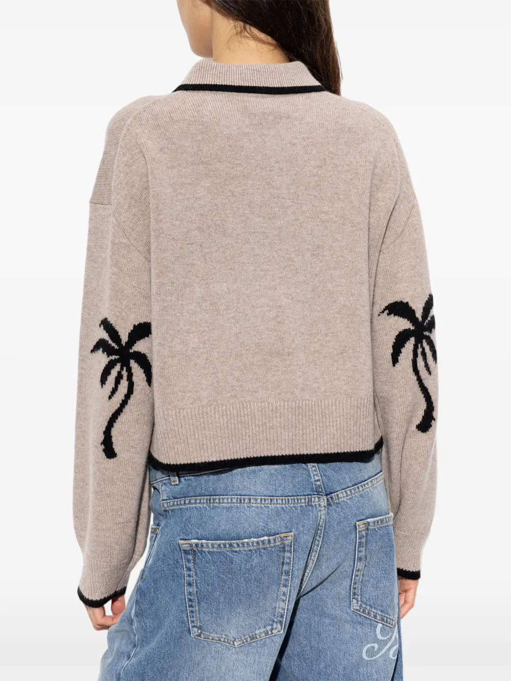 Palm Angels palm-tree embroidery polo sweater Beige