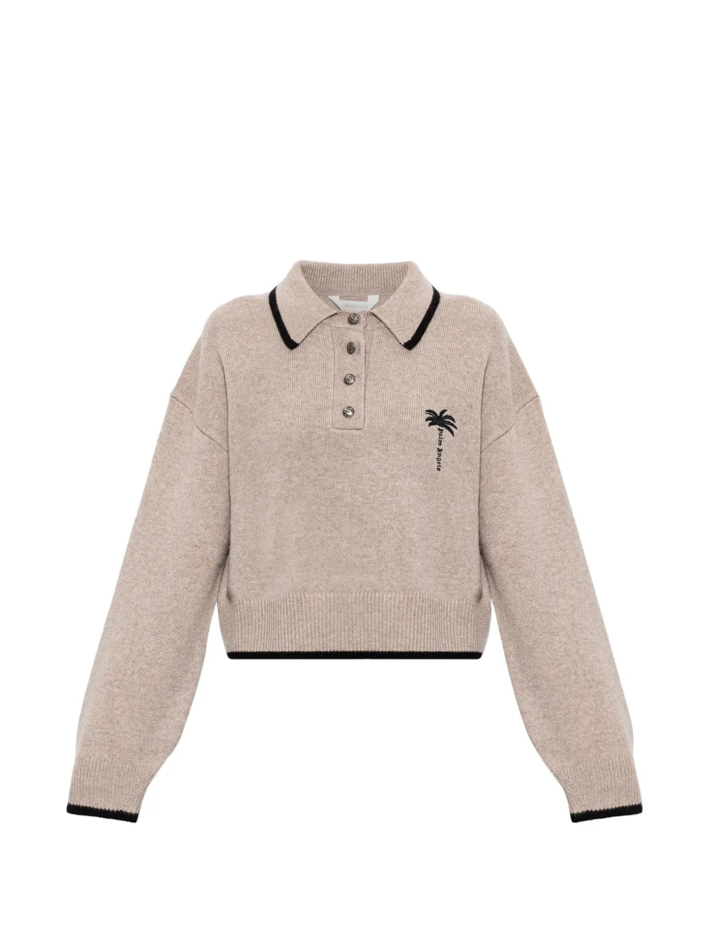 Palm Angels palm-tree embroidery polo sweater Beige