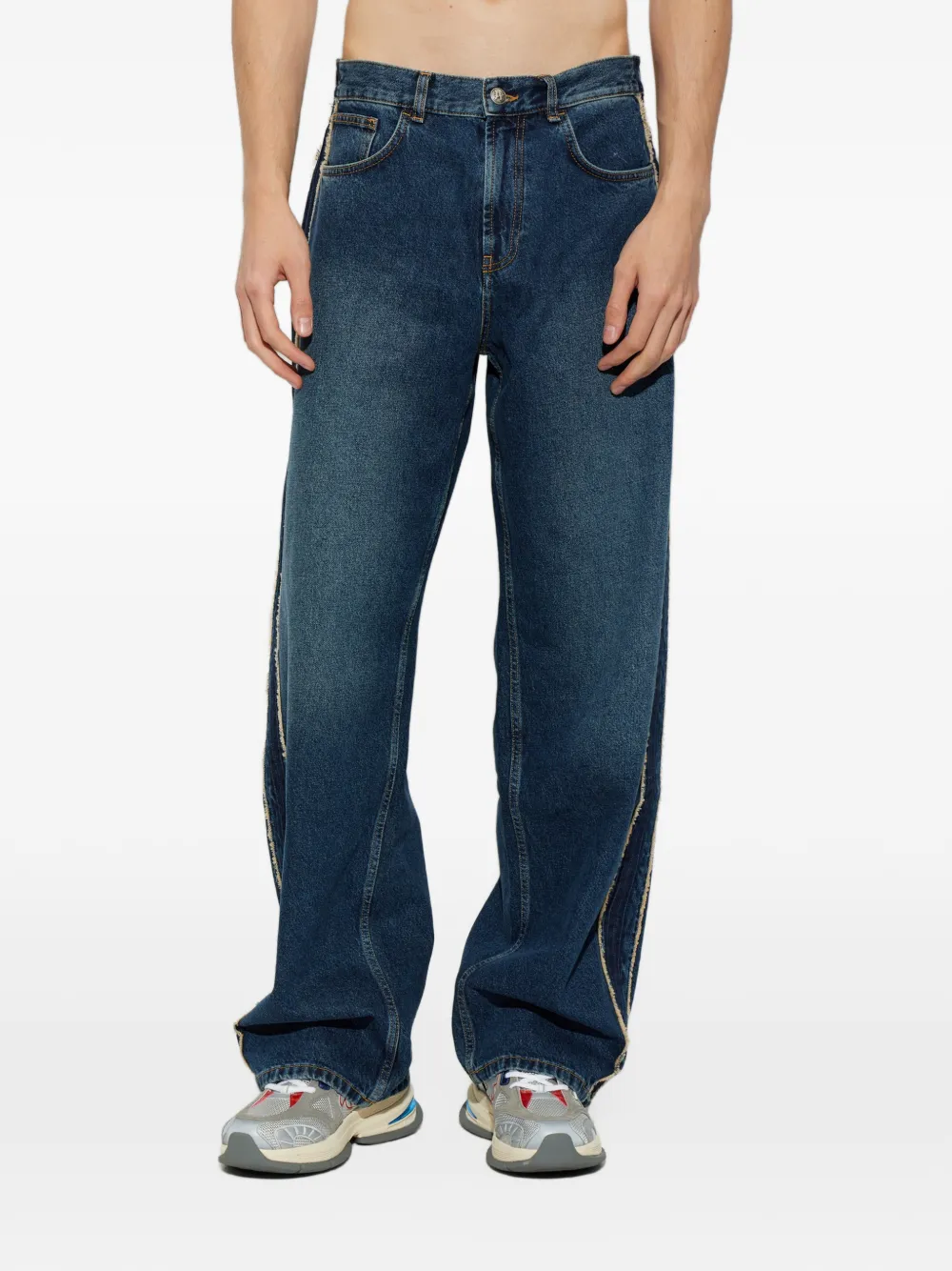 Palm Angels frayed-detail logo-print jeans Blauw