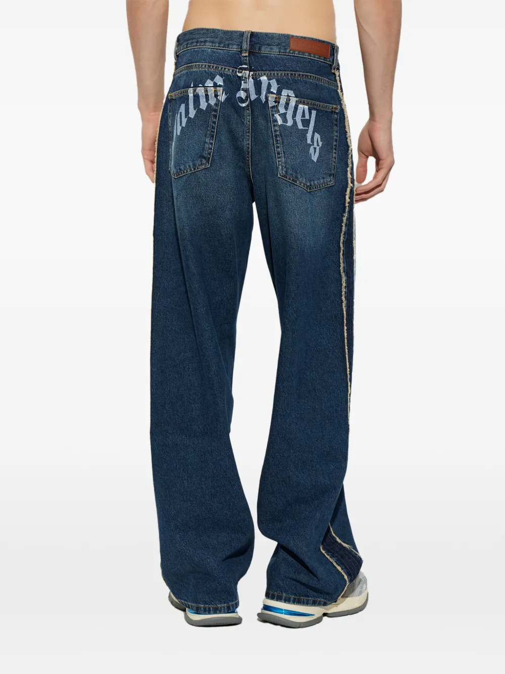 Palm Angels frayed-detail logo-print jeans Blauw