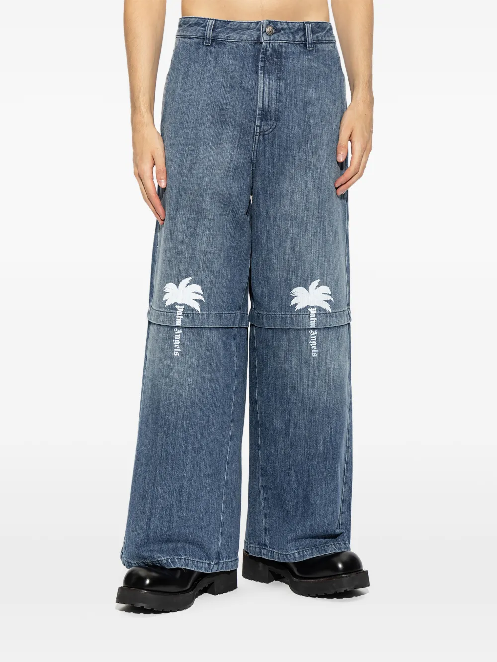 Palm Angels layered logo-print jeans Blauw