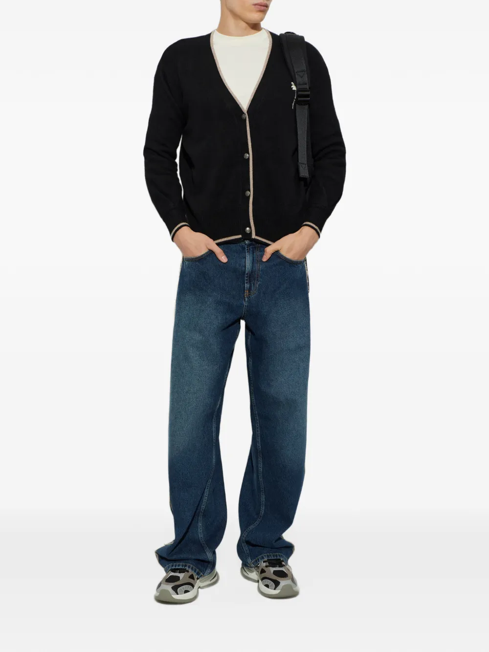 Palm Angels embroidered-logo wool cardigan Zwart