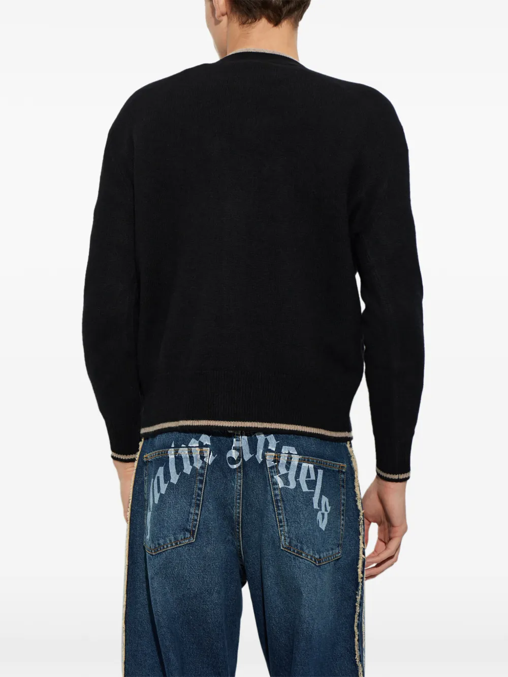 Palm Angels embroidered-logo wool cardigan Zwart