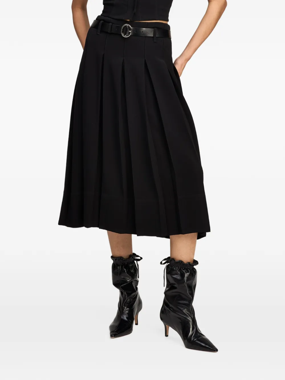 Cinq A Sept Rylee belted pleated midi skirt Zwart