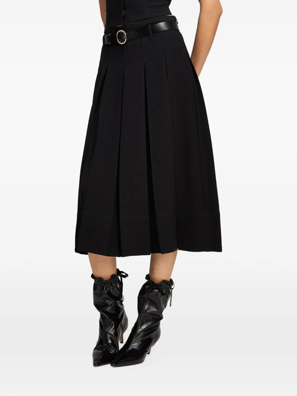Cinq A Sept Rylee belted pleated midi skirt Zwart