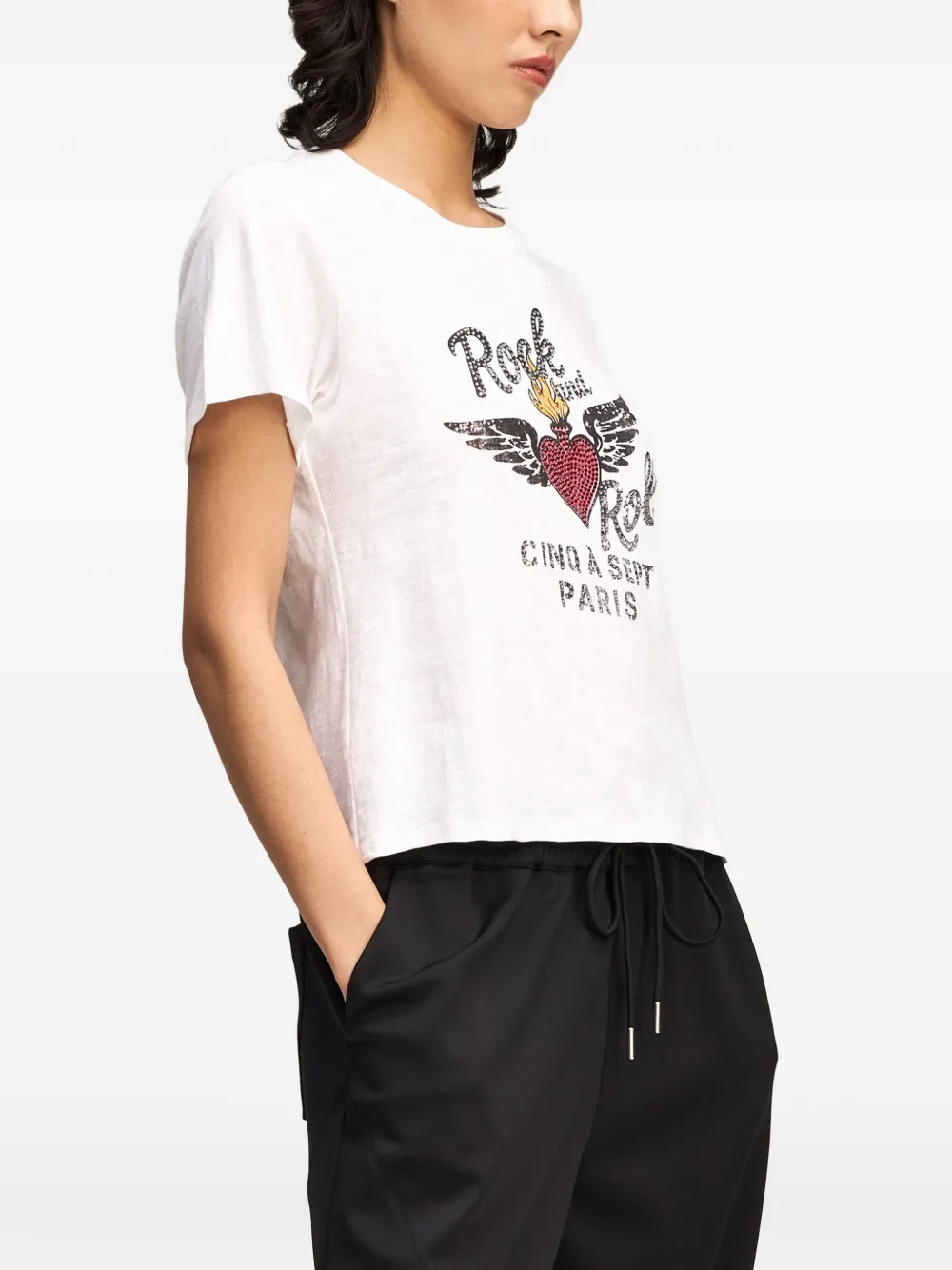 Cinq A Sept heatset-embellished L'Amour T-shirt Wit