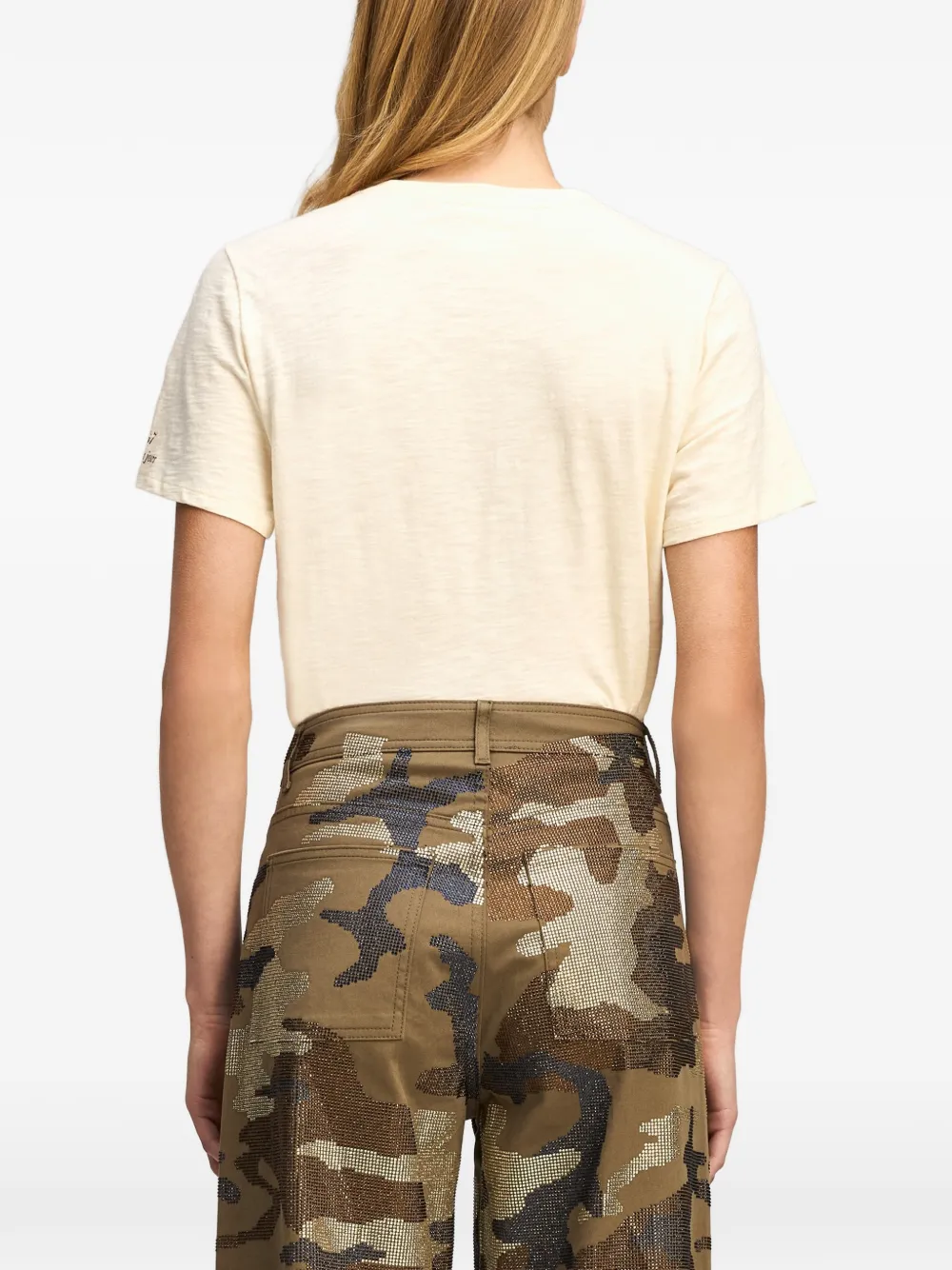 Cinq A Sept Shrunken embellished slogan T-shirt Beige