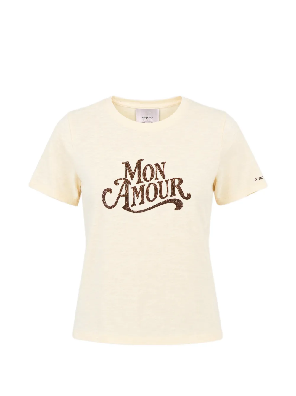 Cinq A Sept Shrunken embellished slogan T-shirt Beige