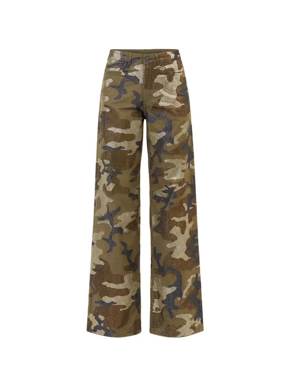 Cinq A Sept Blakely crystal-embellished camouflage wide-leg jeans - Verde