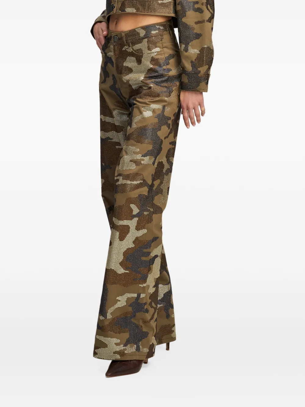 Cinq A Sept Blakely crystal-embellished camouflage wide-leg jeans Groen