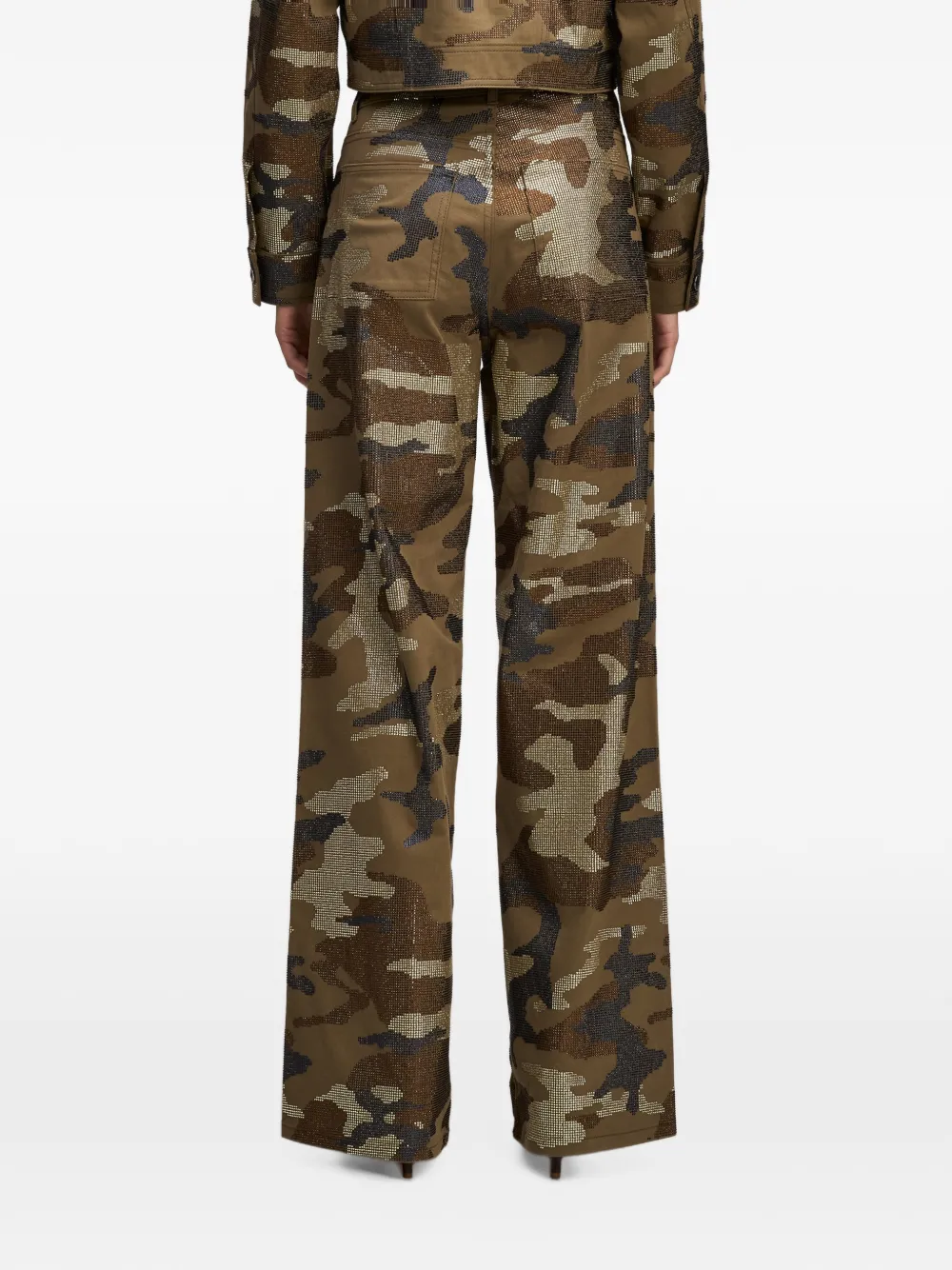 Cinq A Sept Blakely crystal-embellished camouflage wide-leg jeans Groen