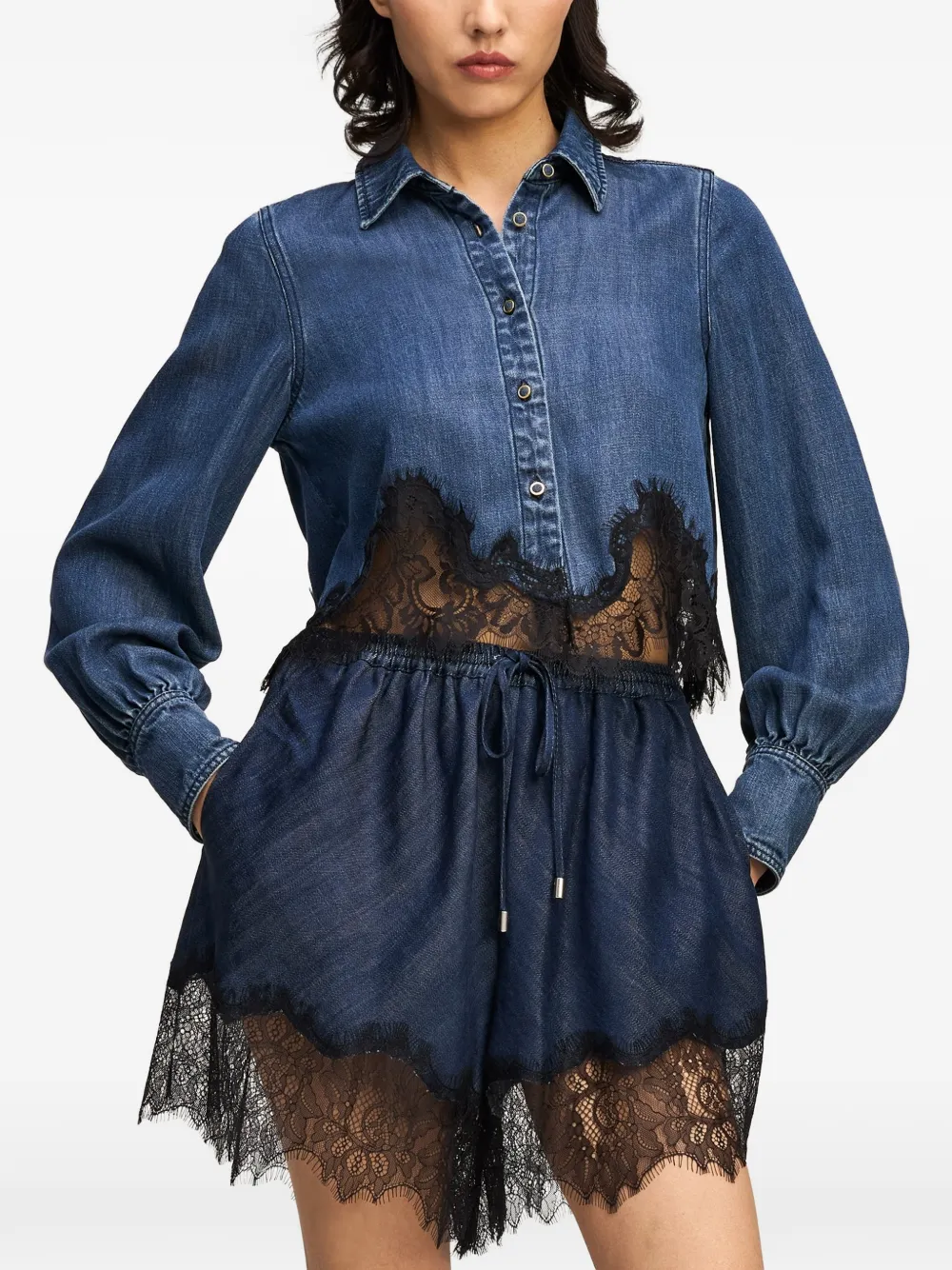 Cinq A Sept Greta lace-trimmed shirt Blauw