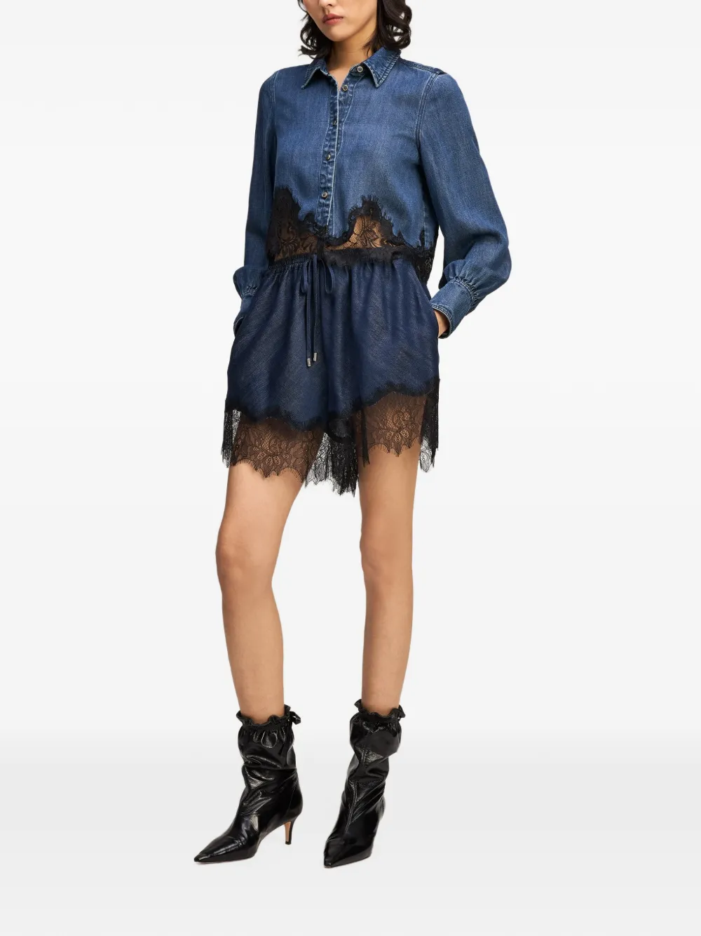 Cinq A Sept Verne lace-trim shorts Blauw