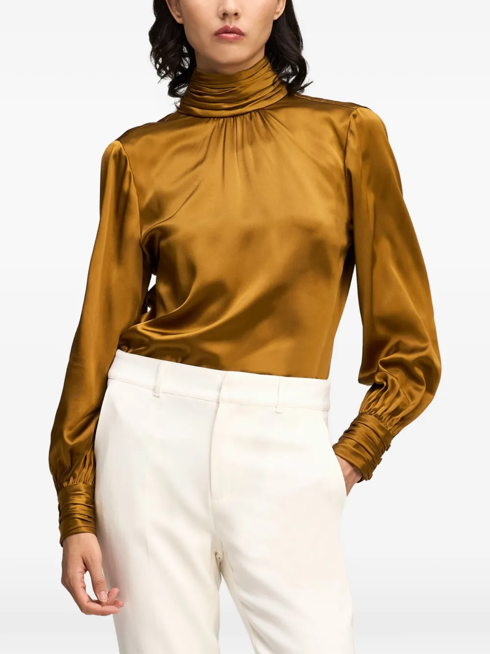 Cinq A Sept Jayla high-neck silk top Geel