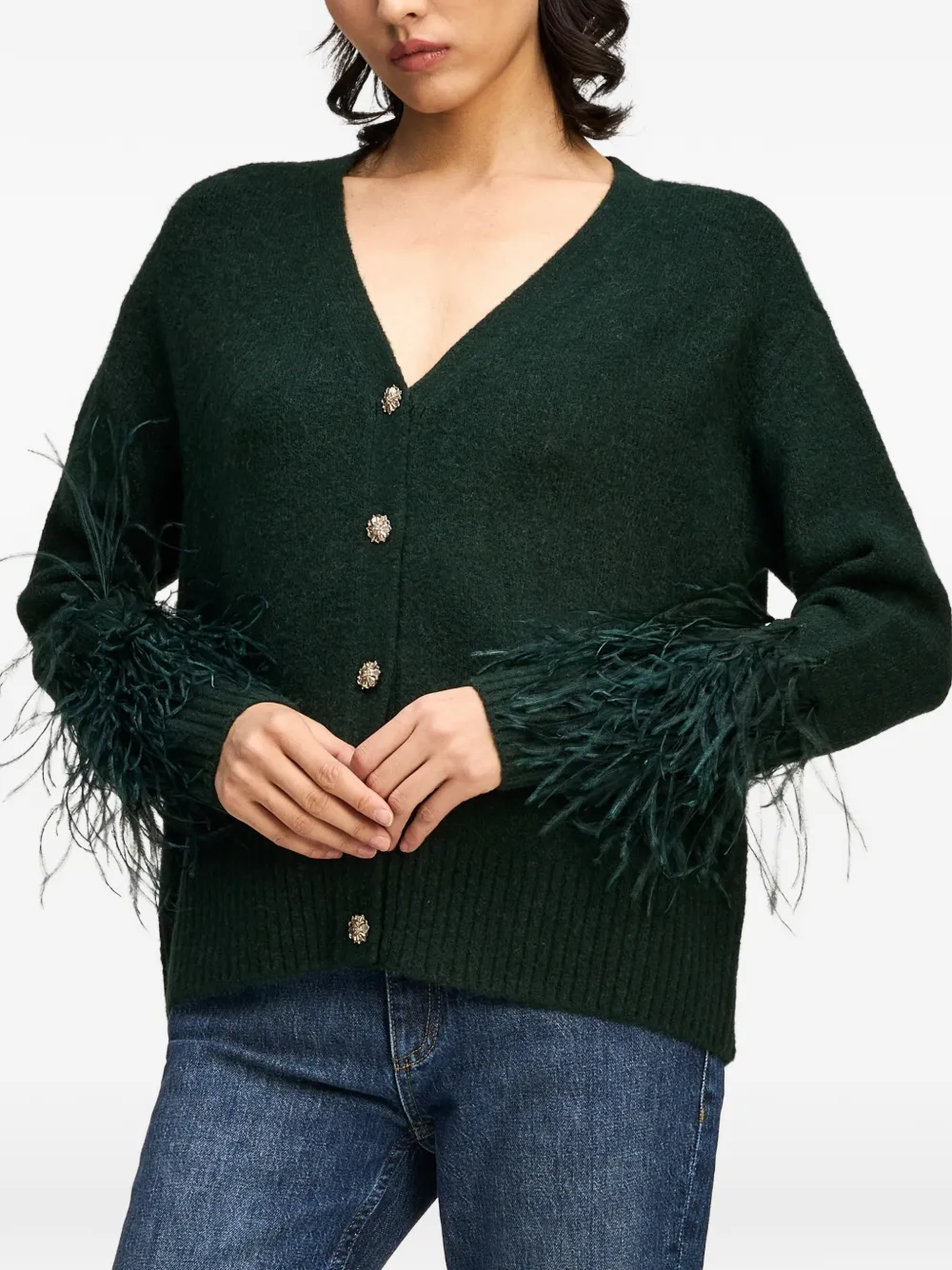 Cinq A Sept Briana vest met afwerking met veren Groen