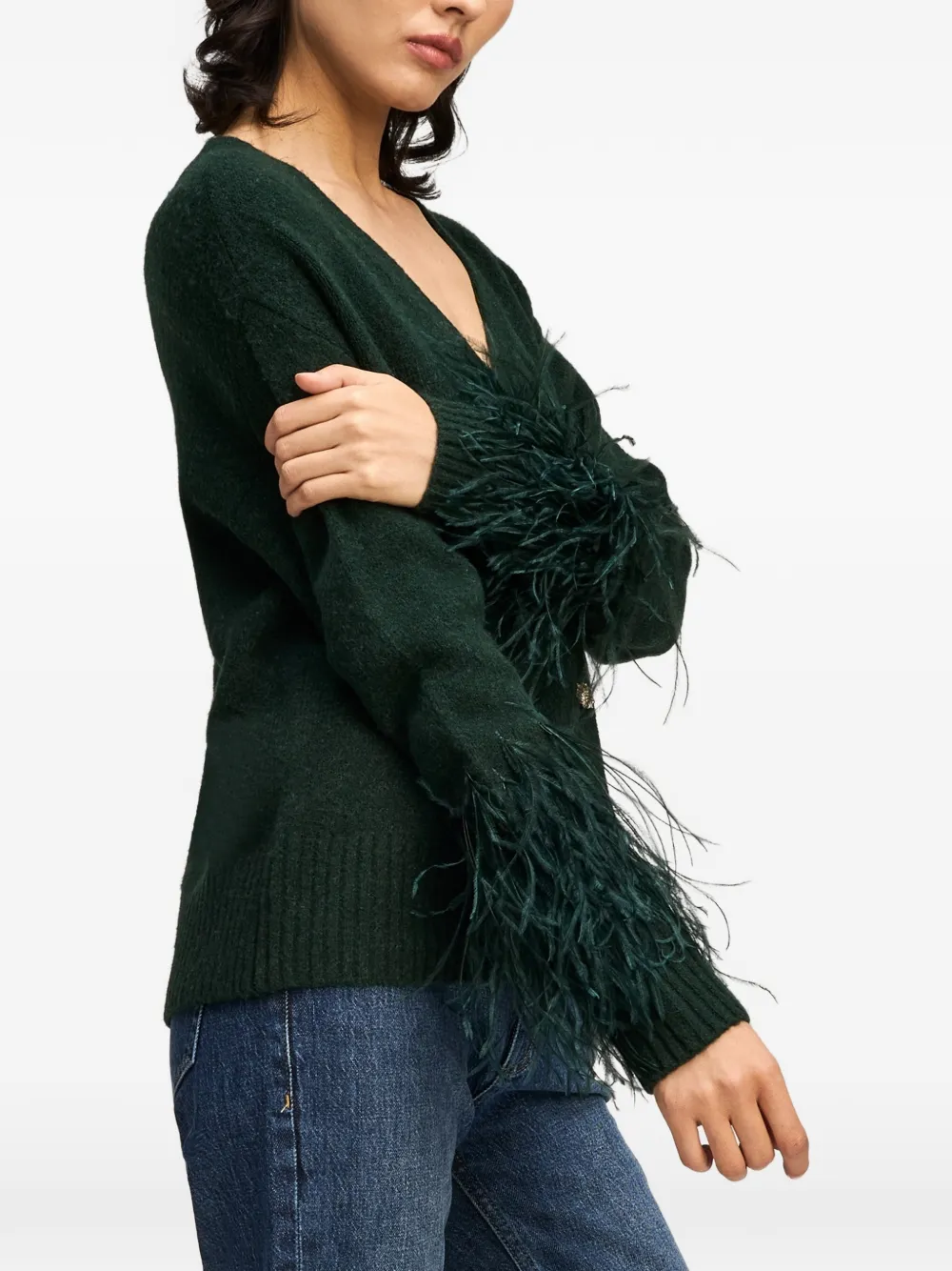 Cinq A Sept Briana vest met afwerking met veren Groen