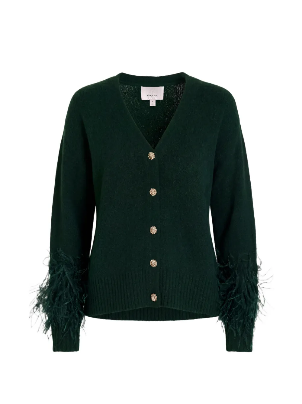 Cinq A Sept Briana feather-trim cardigan Groen