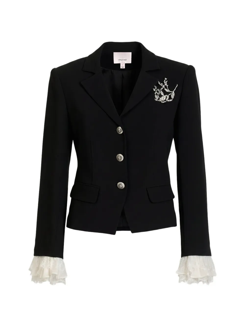 Cinq A Sept Sorren crystal-embellished lace-trim blazer Zwart