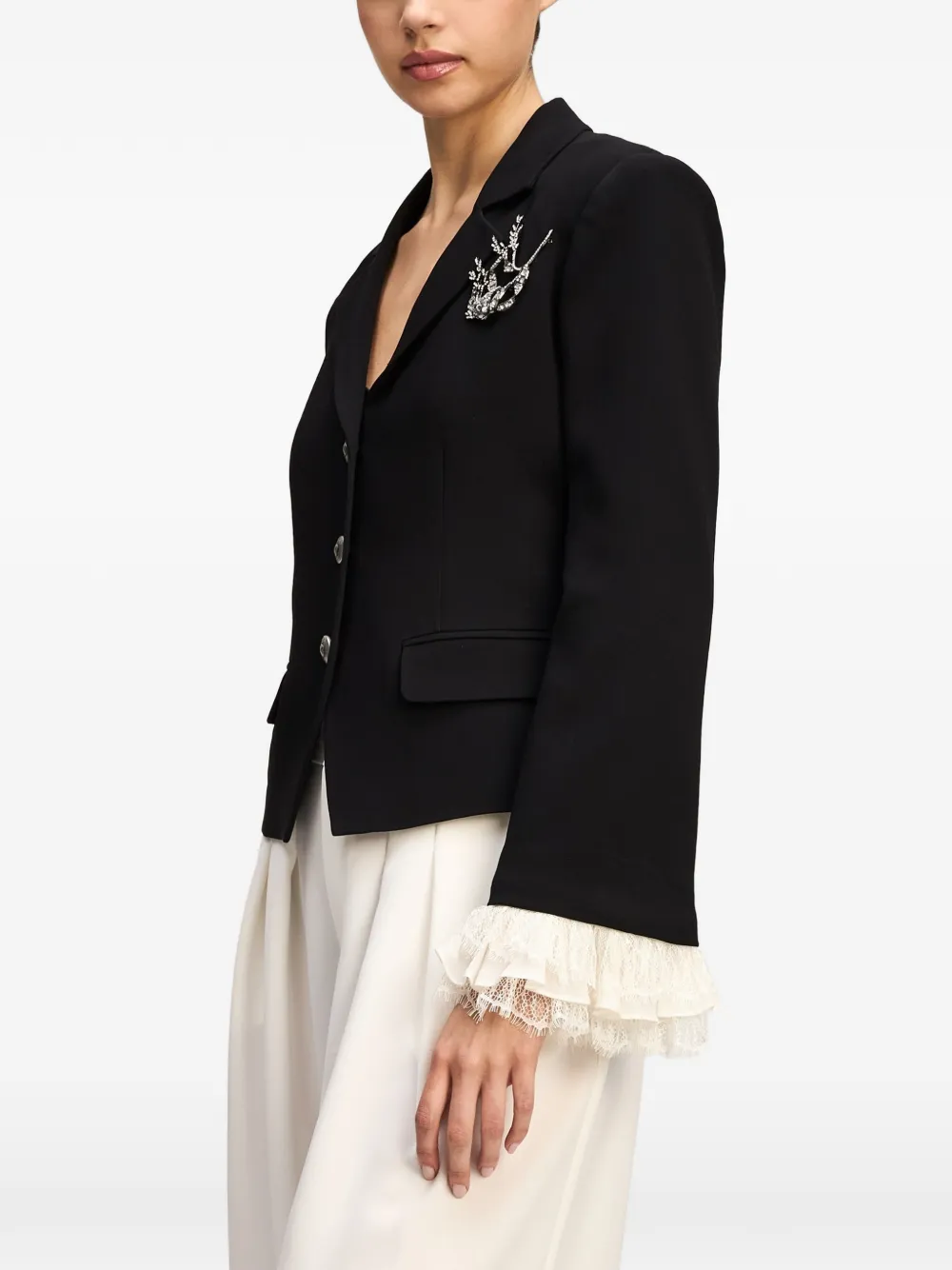 Cinq A Sept Sorren crystal-embellished lace-trim blazer Zwart