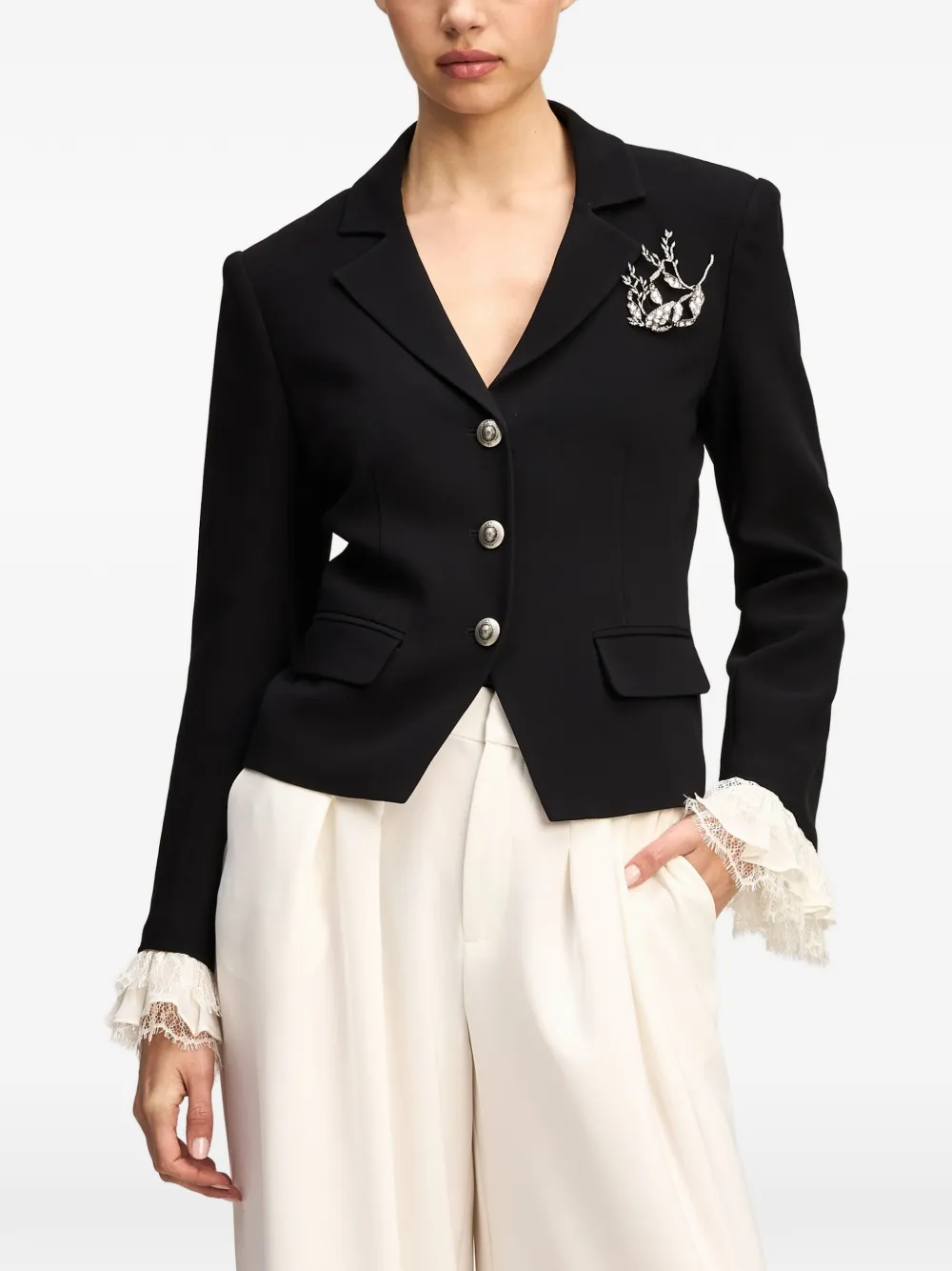 Cinq A Sept Sorren crystal-embellished lace-trim blazer Zwart