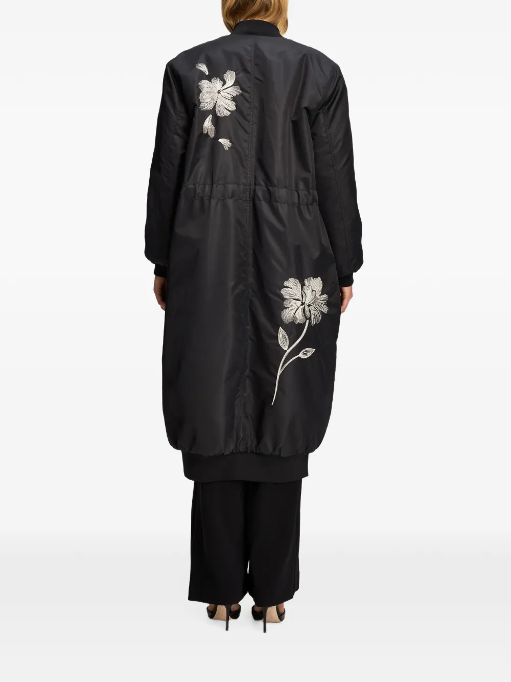 Cinq A Sept Celestina floral-embroidered coat Zwart