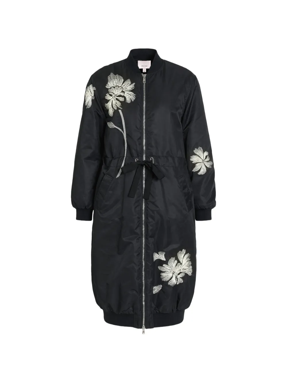 Cinq A Sept Celestina floral-embroidered coat Zwart