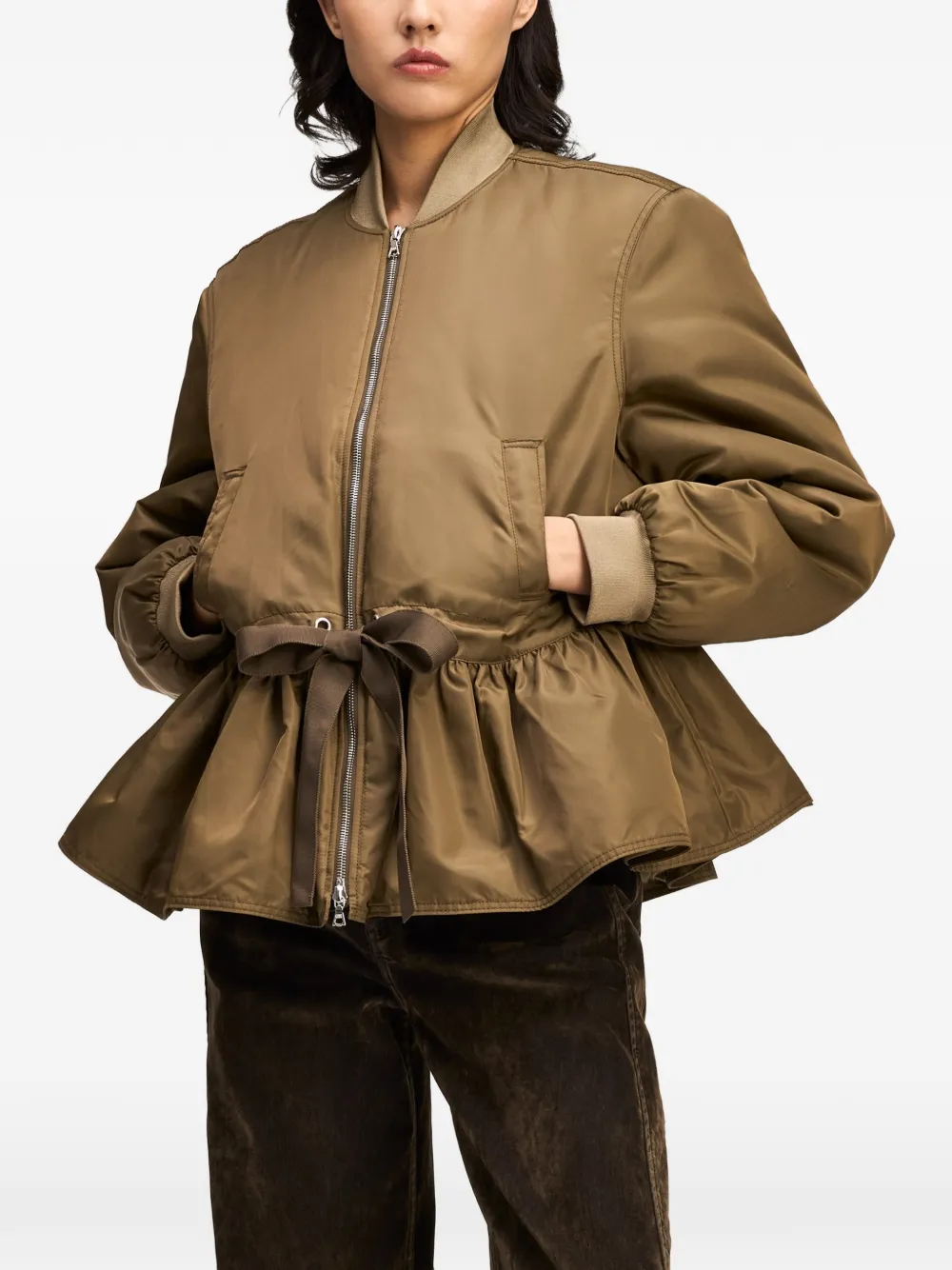 Cinq A Sept Valerina peplum drawstring bomber jacket Groen