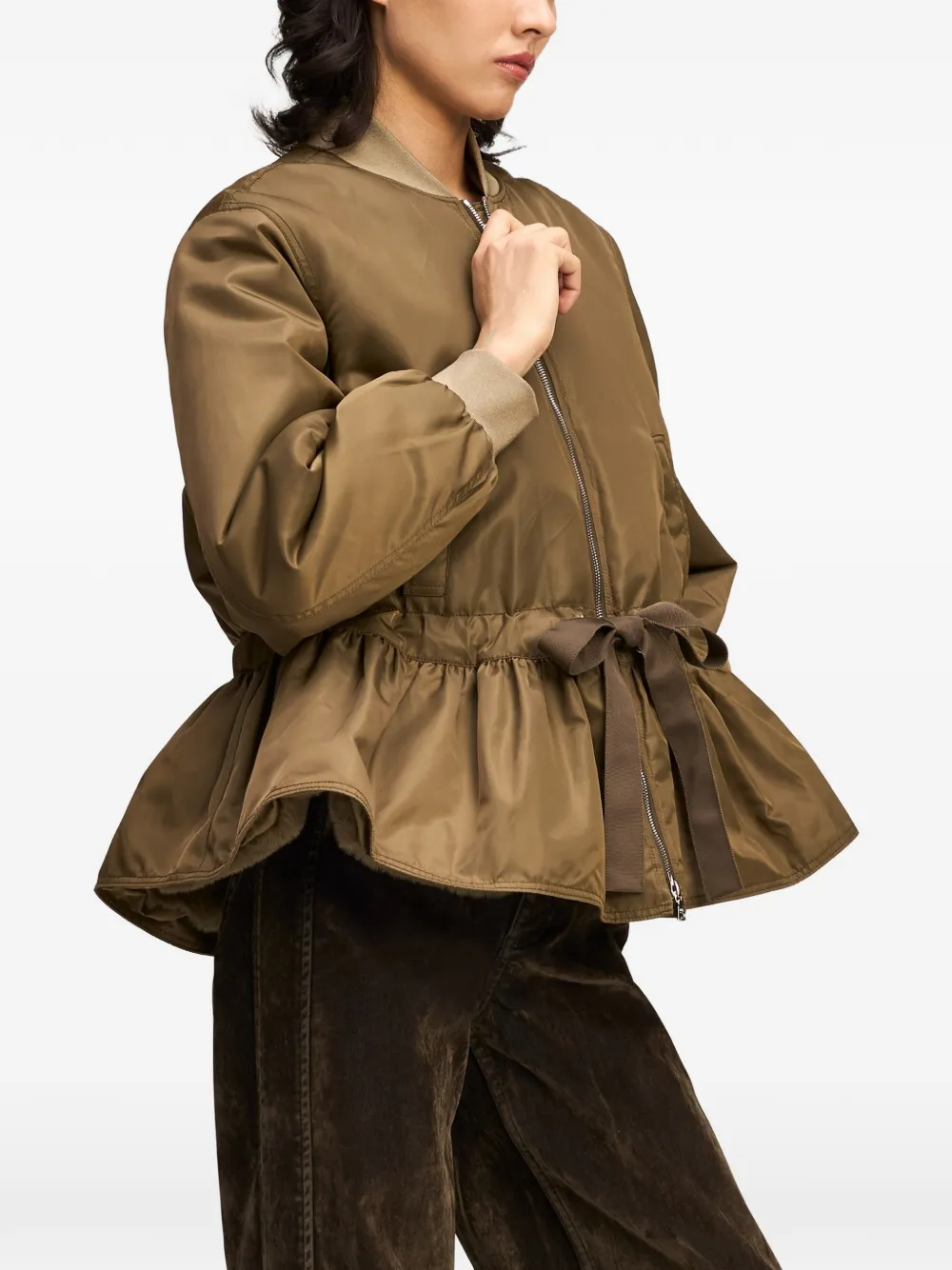 Cinq A Sept Valerina peplum drawstring bomber jacket Groen