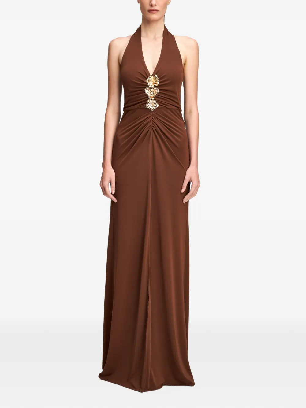Cinq A Sept Kessan floral-embellished halterneck maxi dress Bruin