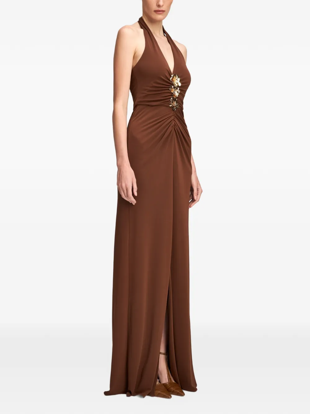 Cinq A Sept Kessan floral-embellished halterneck maxi dress Bruin