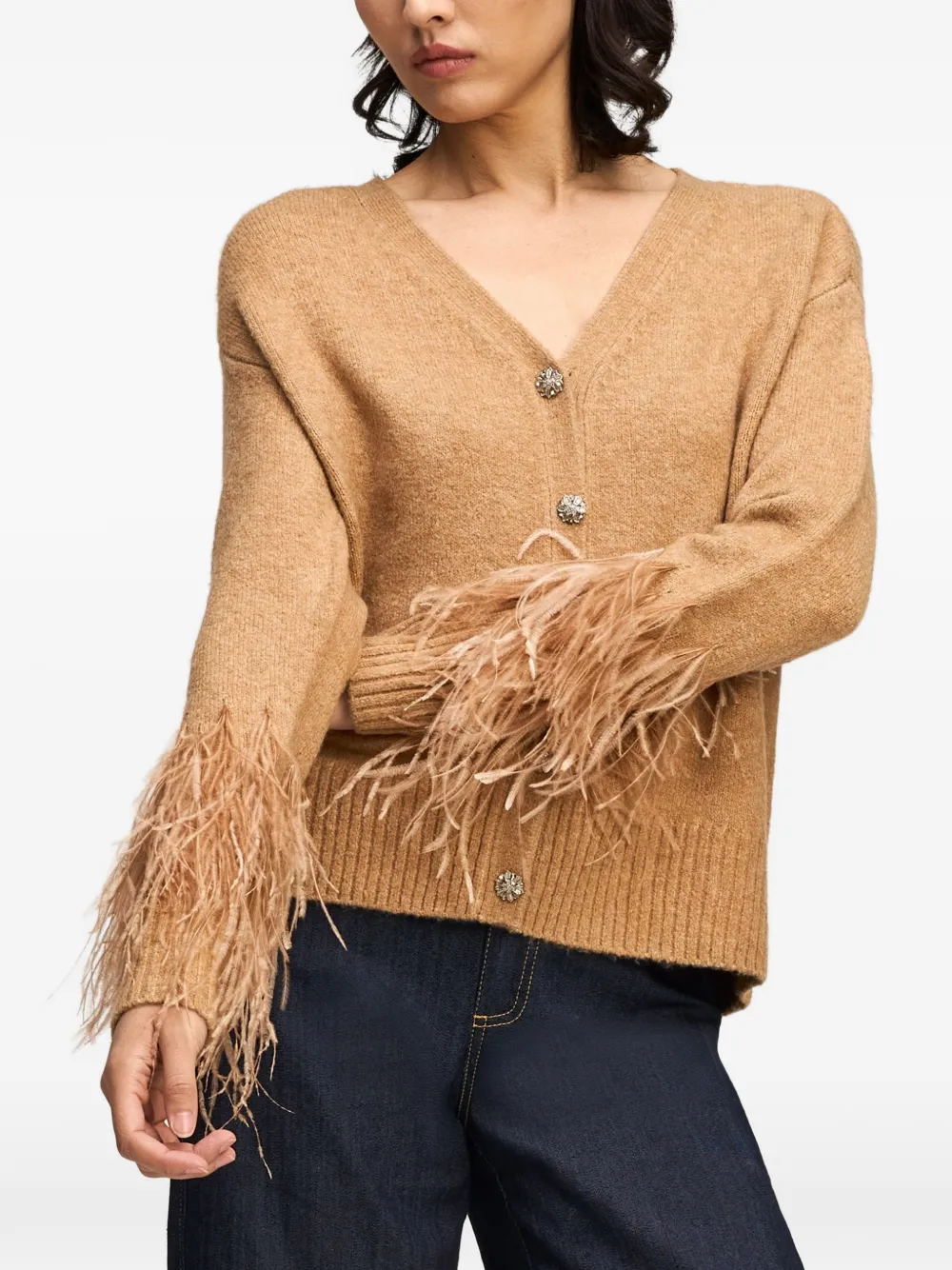 Cinq A Sept Briana vest met afwerking met veren Beige