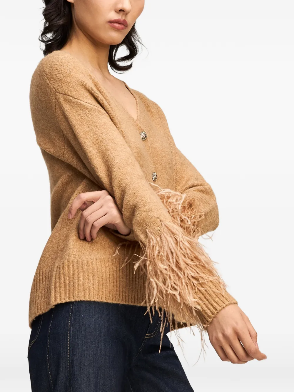 Cinq A Sept Briana vest met afwerking met veren Beige