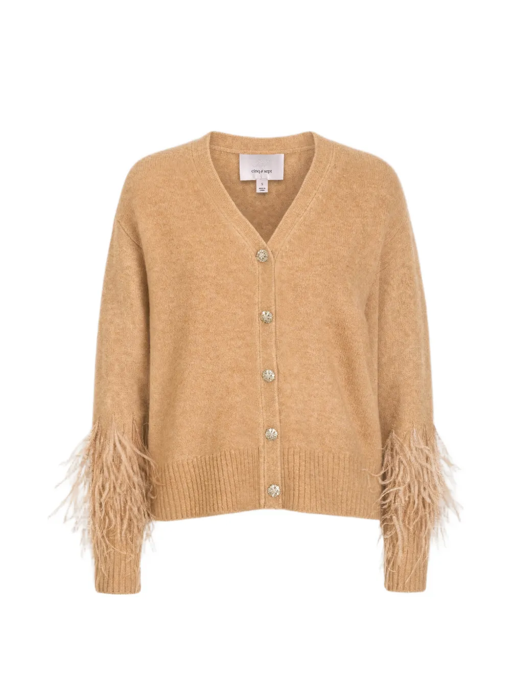 Cinq A Sept Briana vest met afwerking met veren Beige
