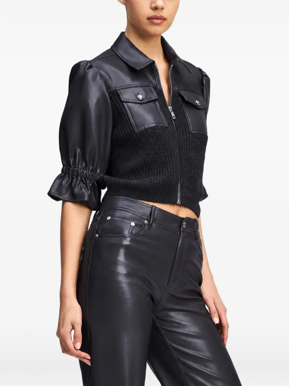 Cinq A Sept Holly panelled puffed-sleeve jacket Blauw