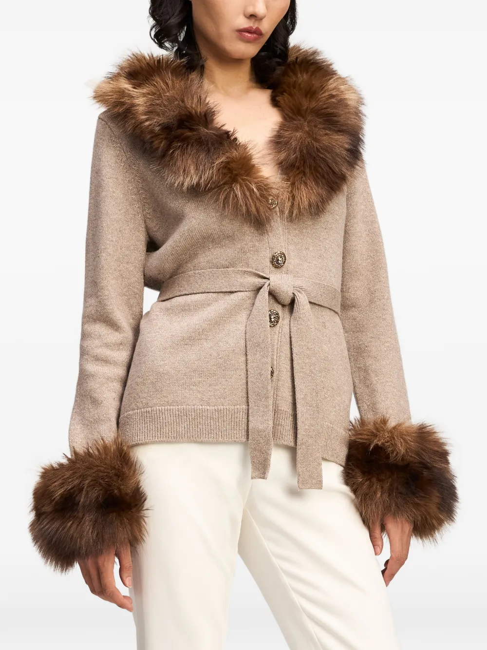 Cinq A Sept Sandy vest met afwerking van imitatiebont Beige