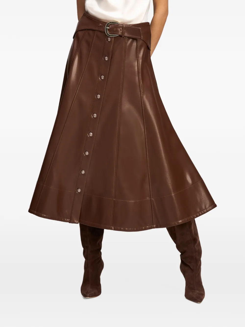 Cinq A Sept Briony button-front midi skirt Bruin