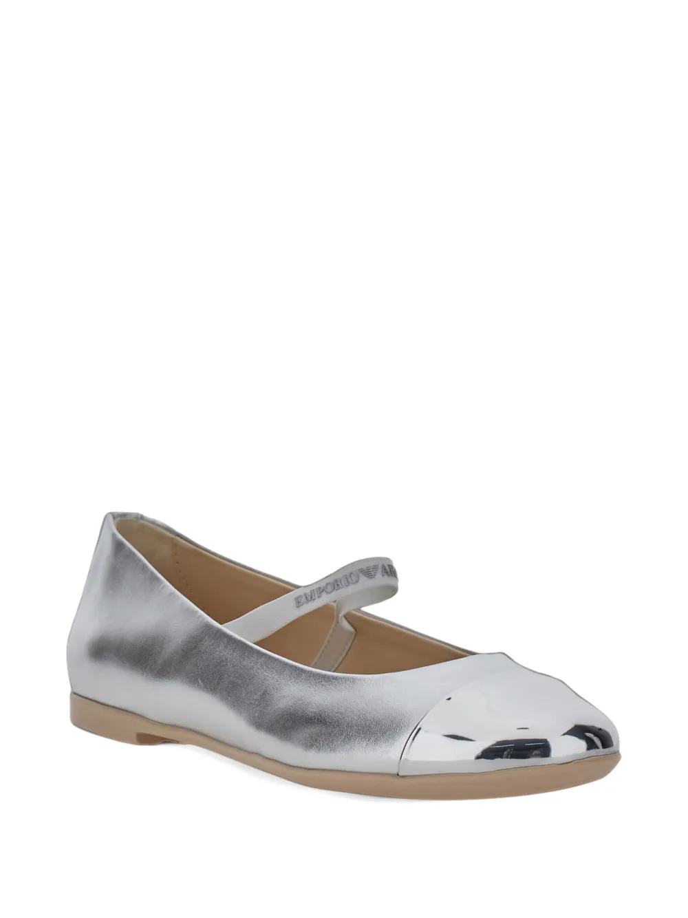 Emporio Armani Kids logo-strap cap-toe ballet flats - Argento