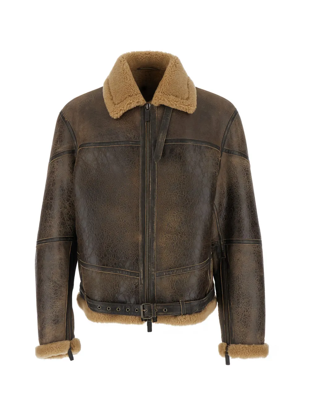 Emporio Armani cracked-effect shearling jacket - Marrone