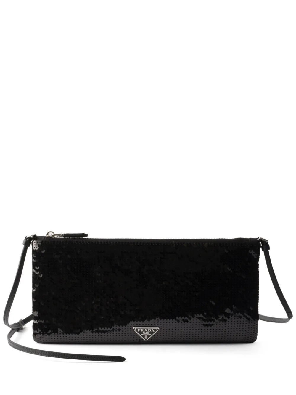 Prada Borsa a spalla piccola in raso con paillettes - Nero