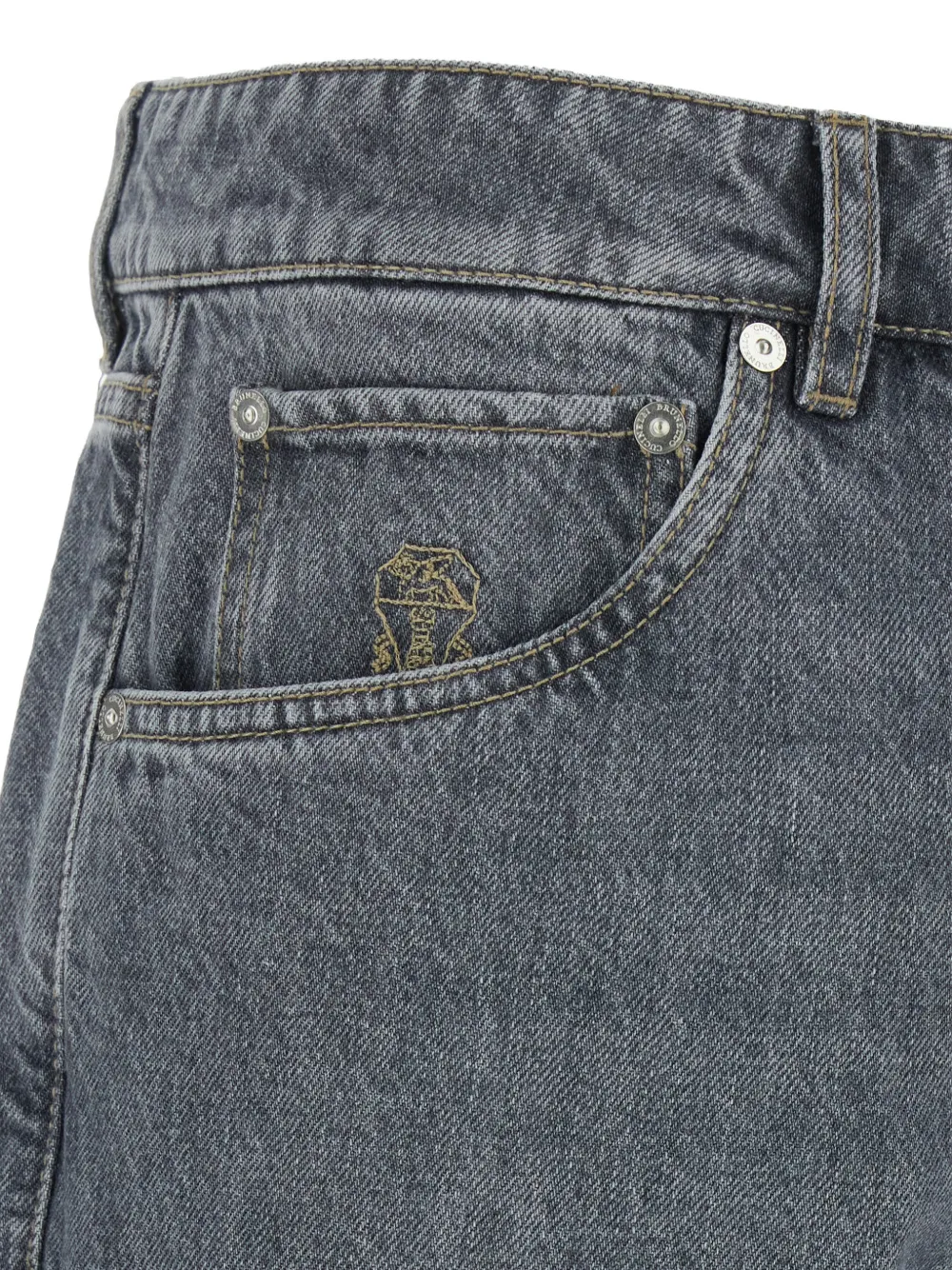 Brunello Cucinelli Kids embroidered-logo straight-leg jeans Grijs