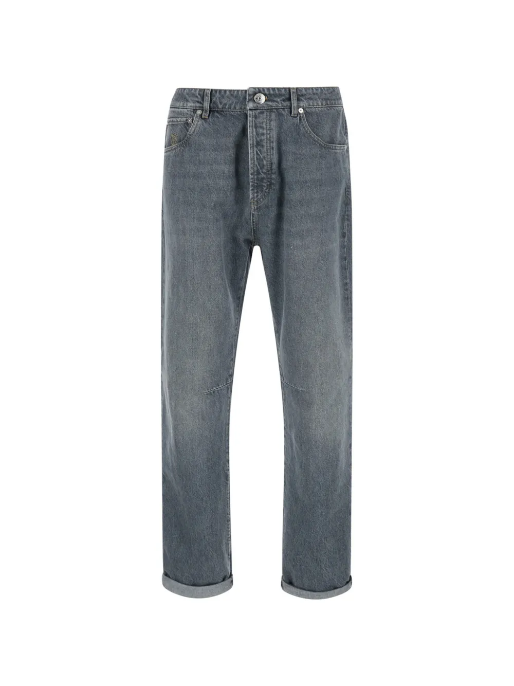 Brunello Cucinelli Kids embroidered-logo straight-leg jeans Grijs