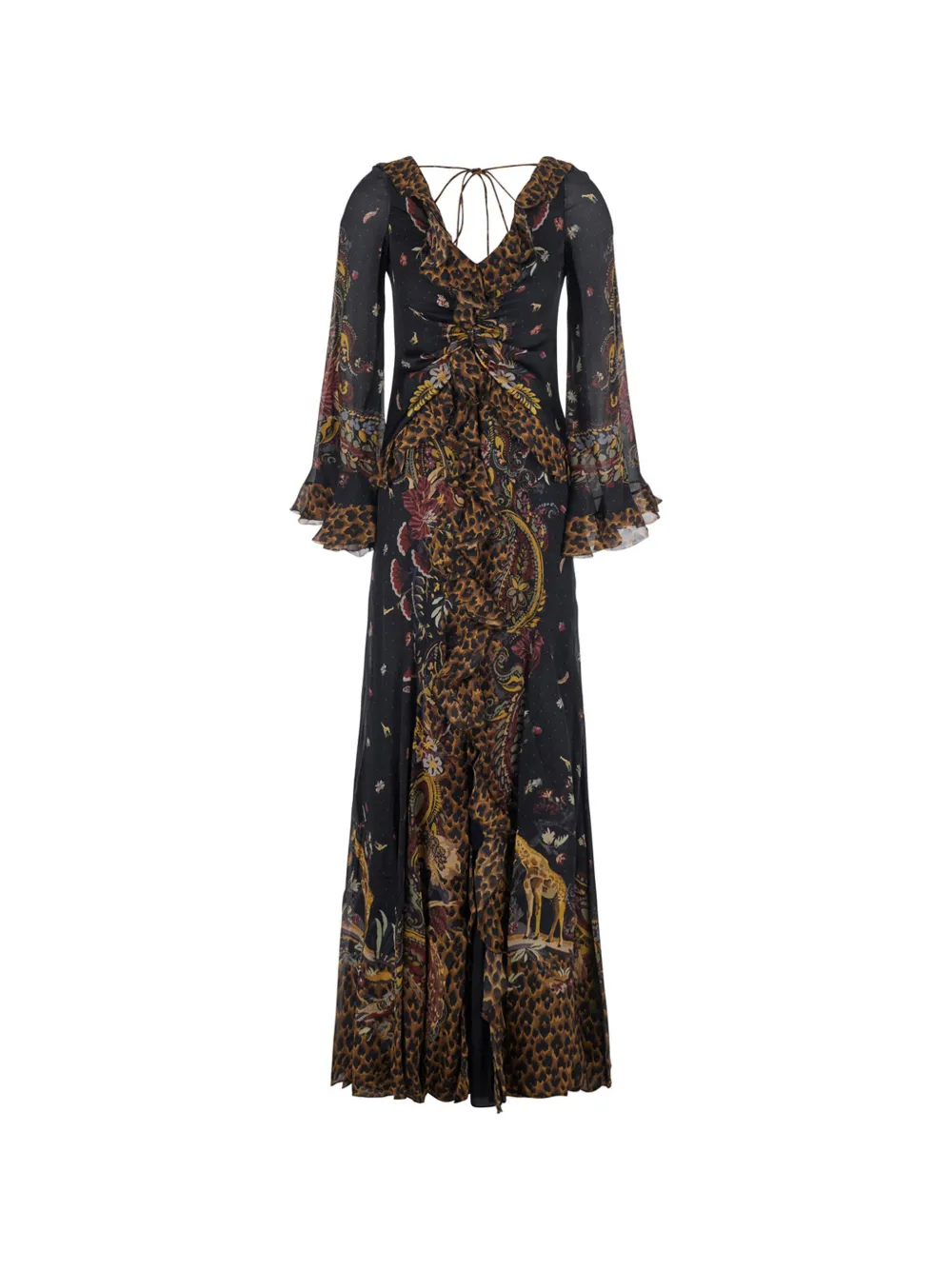 ETRO floral-pattern ruffled maxi dress Zwart